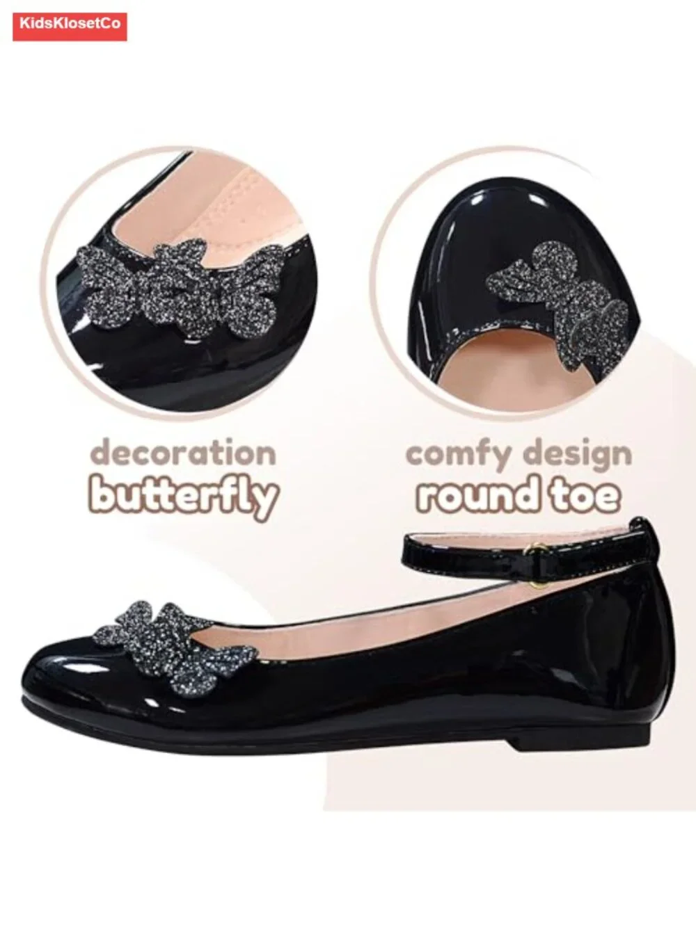 Girls Butterfly Mary Jane Dress Shoes Hook Loop Party Wedding Flats